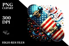Vintage Skateboard with USA Flag | Watercolor Product Image 1