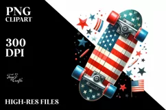 Vintage Skateboard with USA Flag | Watercolor Product Image 3