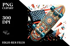 Vintage Skateboard with USA Flag | Watercolor Product Image 1