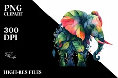 Vibrant Elephant with Plant Leaves PNG Product Image 1