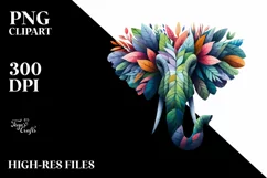 Colorful Elephant with Plant Leaves PNG Product Image 1