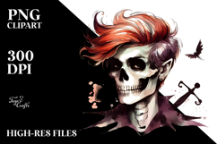 Vampire Skull with Hair, PNG Product Image 2