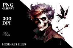 Vampire Skull with Hair, PNG Product Image 2