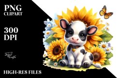 Funny Baby Cow Sunflower Sitting Clipart Product Image 1