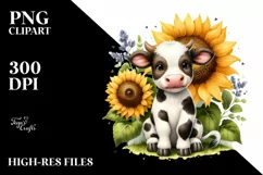 Funny Baby Cow Sunflower Sitting Clipart Product Image 3