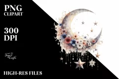 Vibrant Moon with Stars and Sunflowers PNG Product Image 1