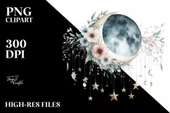 Half Moon with Hanging Stars, Whimsical PNG Product Image 3