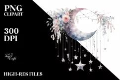 Half Moon with Hanging Stars, Whimsical PNG Product Image 3