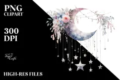 Half Moon with Hanging Stars, Whimsical PNG Product Image 2