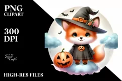 Digital Painting Fox on Halloween Cloud, PNG Product Image 1
