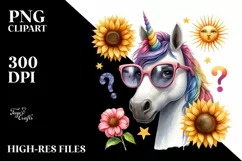 Confused Unicorn Portrait Sunglasses | Sublimation | Clipart Product Image 1