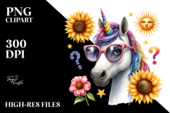 Confused Unicorn Portrait Sunglasses | Sublimation | Clipart Product Image 2