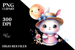Baby Bunny with Summer Clothes and Smiling Moon PNG Product Image 2