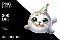 Cute Baby Seal with Party Hat PNG Product Image 2