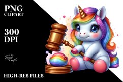 Colorful Baby Unicorn with Gavel PNG Product Image 1