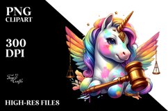 Colorful Baby Unicorn with Gavel PNG Product Image 3