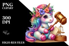 Colorful Baby Unicorn with Gavel PNG Product Image 3