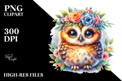 Baby Owl Floral Wreath Sublimation Clipart Product Image 2