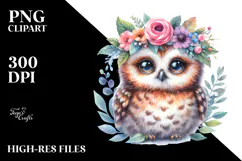 Baby Owl Floral Wreath Sublimation Clipart Product Image 2
