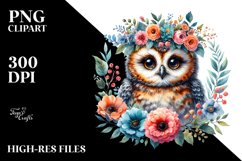 Baby Owl Floral Wreath Sublimation Clipart Product Image 1