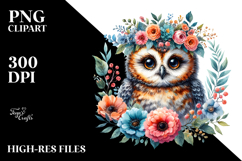 Baby Owl Floral Wreath Sublimation Clipart Product Image 2