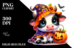 Cute Baby Cow Dressed for Halloween, Transparent PNG Product Image 2