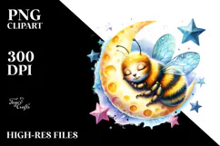 Vibrant Baby Bee Sleeping on the Moon Clipart Product Image 2