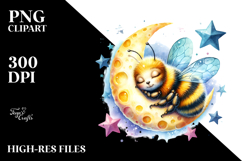 Vibrant Baby Bee Sleeping on the Moon Clipart Product Image 2