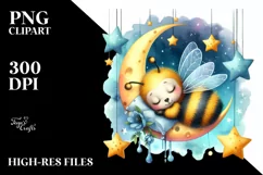 Vibrant Baby Bee Sleeping on the Moon Clipart Product Image 1