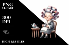 Watercolor Sitting on Chair, Holding Tea Cup | Clipart Product Image 3
