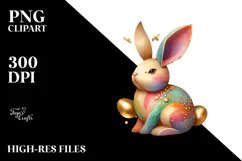 Colorful Bunny in Wooden Style, PNG Product Image 2