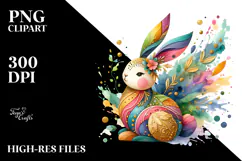 Colorful Bunny in Wooden Style, PNG Product Image 2