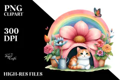 Cat House with Striking Rainbow and Flower | Clipart Product Image 2