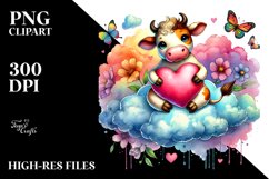 Cow on Cloud Holding Heart PNG Product Image 2