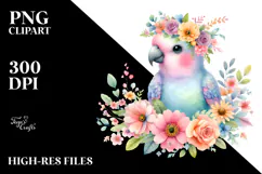 Cartoon-Style Parrot Flower Crown Clipart Product Image 2