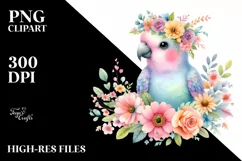 Cartoon-Style Parrot Flower Crown Clipart Product Image 1