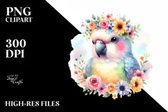 Colorful Parrot with Flower Crown | Sublimation Clipart Product Image 1