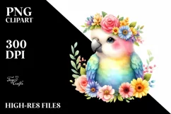 Colorful Parrot with Flower Crown | Sublimation Clipart Product Image 1
