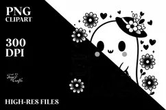 Cute Ghost Holding Coffee with Flowers PNG Product Image 3