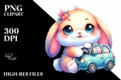 Smiling Baby Bunny in Car | Clipart Product Image 1