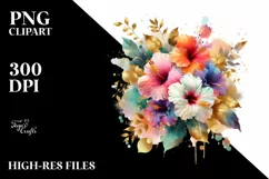 Abstract Colorful Bouquet Gold Foil Hibiscus Clipart Product Image 1