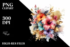 Abstract Colorful Bouquet Gold Foil Hibiscus Clipart Product Image 3