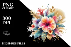 Abstract Colorful Bouquet Gold Foil Hibiscus Clipart Product Image 1