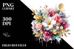 Colorfull Bouquet Gold Foil Gardenia | Sublimation | Clipart Product Image 1