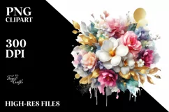 Colorfull Bouquet Gold Foil Gardenia | Sublimation | Clipart Product Image 1