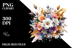 Colorfull Bouquet Gold Foil Gardenia | Sublimation | Clipart Product Image 2