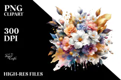 Colorfull Bouquet Gold Foil Gardenia | Sublimation | Clipart Product Image 2
