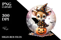 Cute Baby Deer Halloween Watercolor PNG Product Image 2