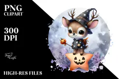 Washed Watercolor Deer on Halloween Star, PNG Product Image 2