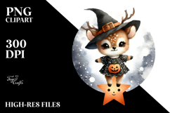 Cute Baby Deer Halloween Watercolor PNG Product Image 2